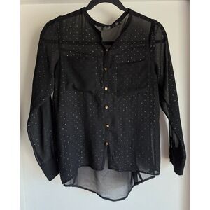 Eric + Lani Blouse XS Black Polka Dot Collared Long Sleeve Women Top Shirt